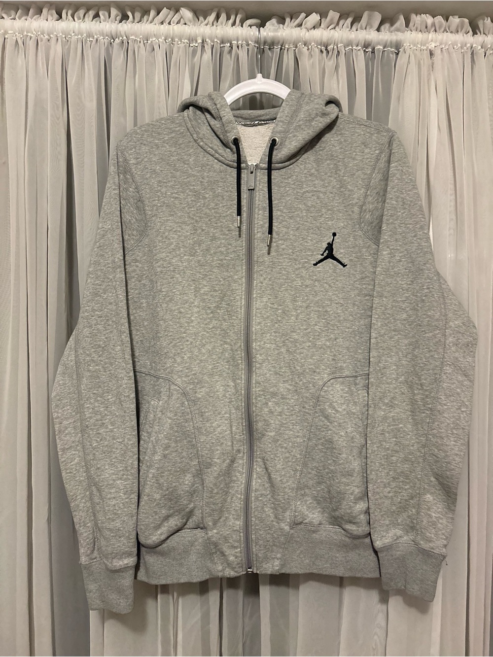 Jordan Full-Zip Hooded Jacket - Gray with Black Jumpman - Size Large